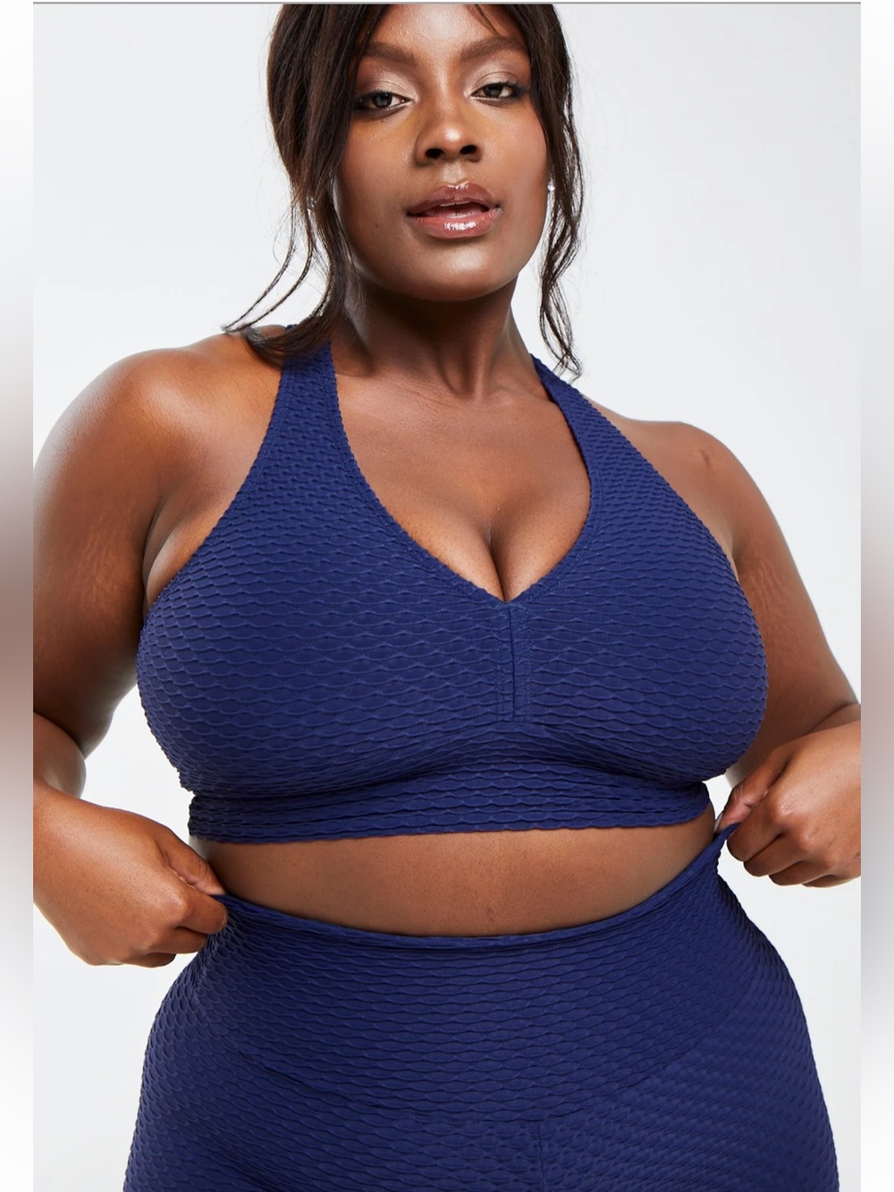 Booty by Brabants Croco Skin Curvy Top & Curvy Cropped Leggings in Midnight Blue